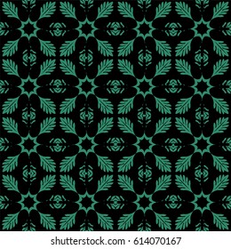Antique seamless green background leaf cross kaleidoscope
