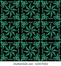 Antique seamless green background leaf spiral vine flower