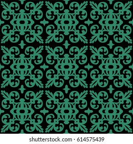 Antique seamless green background leaf spiral ball kaleidoscope