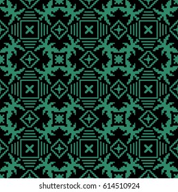 Antique seamless green background mosaic square cross geometry