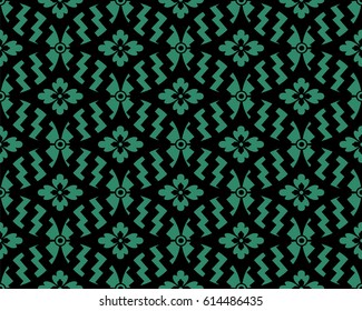 Antique seamless green background oval round cross geometry flower