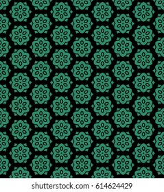 Antique seamless green background polygon flower cross