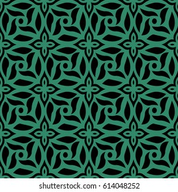 Antique seamless green background round cross flower