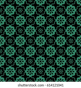 Antique seamless green background round cross flower frame