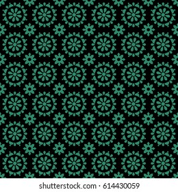 Antique seamless green background round cross flower