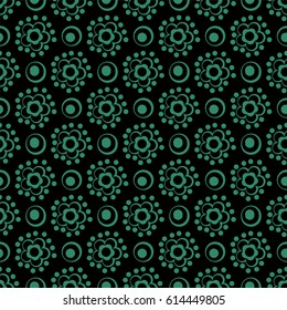 Antique seamless green background round cross dot line flower
