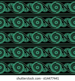 Antique seamless green background round spiral cross flower