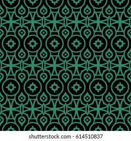 Antique seamless green background round geometry flower