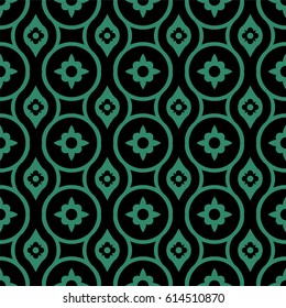 Antique seamless green background round geometry flower