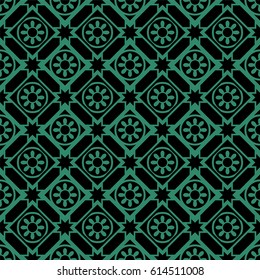 Antique seamless green background round flower star check