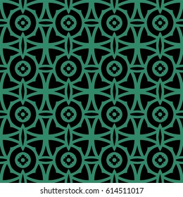Antique seamless green background round geometry flower