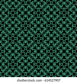 Antique seamless green background round geometry flower kaleidoscope
