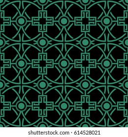 Antique seamless green background round cross frame line