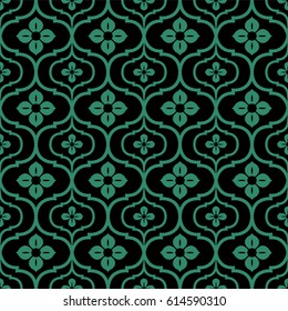 Antique seamless green background round curve flower