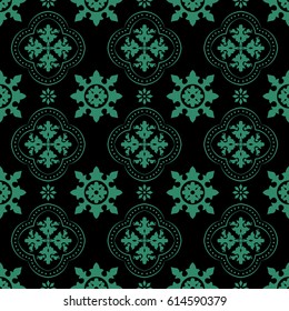 Antique seamless green background round flower dot line