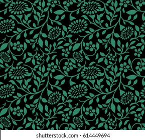 Antique seamless green background spiral leaf sun flower