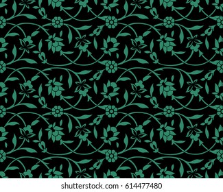 Antique seamless green background spiral round vine garden flower