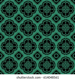 Antique seamless green background square round geometry