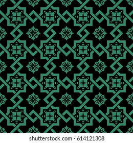 Antique seamless green background square star cross flower