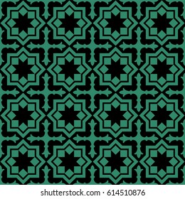 Antique seamless green background star cross geometry