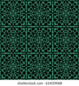 Antique seamless green background star flower kaleidoscope