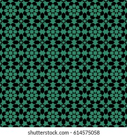 Antique seamless green background star flower square cross