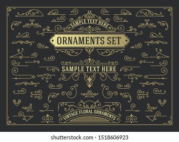 Antique set of swirls and scrolls design elements. Flourishes set for retro design, greeting cards, invitations, weddings designs and other. Vector set.