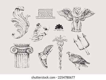 Antique set.Vector hand drawn illustration.