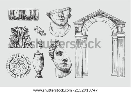 Antique set.Vector hand drawn illustration. 