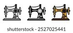 Antique Sewing Machine Icon, A vintage sewing machine, manually or mechanically operated, known for its intricate design and durable build.