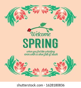 Antique shape of leaf and floral frame, for seamless welcome spring greeting card decor. Vector