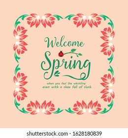 Antique shape of leaf and floral frame, for seamless welcome spring greeting card decor. Vector