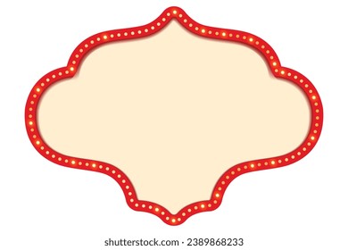 Antique shape marquee vintage 3d lightbox with glowing bulb. Red color retro frame design vector illustration.