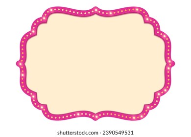 Antique shape marquee vintage 3d lightbox with glowing bulb. Pink color retro frame design vector illustration.