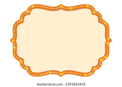 Antique shape marquee vintage 3d lightbox with glowing bulb. Orange color retro frame design vector illustration.