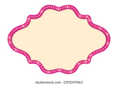 Antique shape marquee vintage 3d lightbox with glowing bulb. Pink color retro frame design vector illustration.