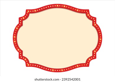 Antique shape marquee vintage 3d lightbox with glowing bulb. Red color retro frame design vector illustration.