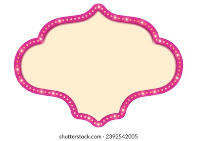 Antique shape marquee vintage 3d lightbox with glowing bulb. Pink color retro frame design vector illustration.