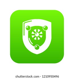 Antique shield icon green vector isolated on white background