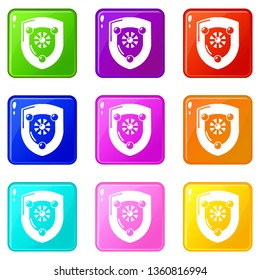 Antique shield icons set 9 color collection isolated on white for any design