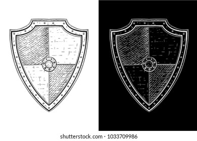 Antique shields. Hand drawn sketch. Vector illustration