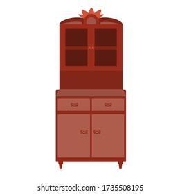 Antique sideboard. Old cupboards for tableware, isolated on a white background. Vintage furniture for the room. Vector illustration in flat style. Retro furniture is drawn in a cartoon style.