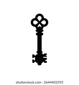 Antique skeleton key black silhouette illustration.