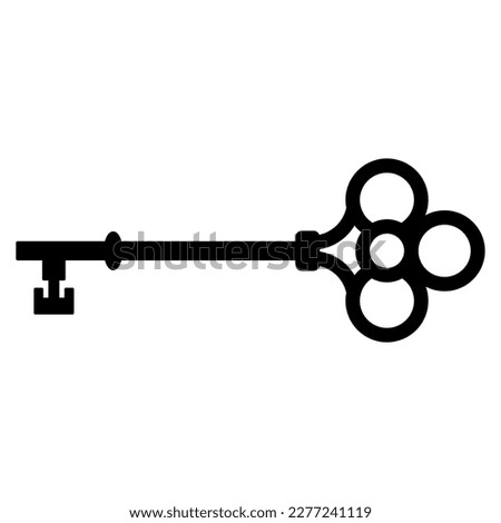 Antique skeleton key. Black silhouette on white background. Isolated vector illustration.