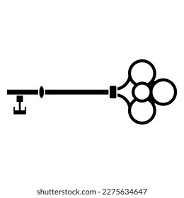 Antique skeleton key. Black and white silhouette. Isolated vector illustration.