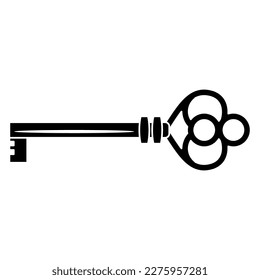 Llave de esqueleto antiguo. Silueta blanca y negra. Ilustración vectorial aislada.