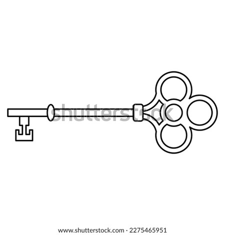 Antique skeleton key. Black and white linear silhouette. Isolated vector illustration.