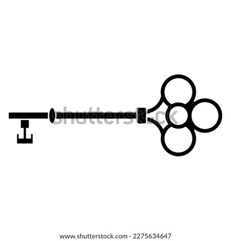Antique skeleton key. Black and white silhouette. Isolated vector illustration.