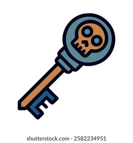 Antique skeleton key with skull detail isolated vector illustration