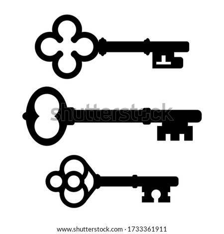 Antique skeleton key vector icons isolated on white background